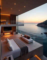 Luxury Coastal Living Room with Ocean View and Modern Design