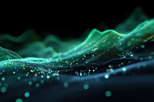 Abstract teal and gold digital landscape - Powered by Adobe