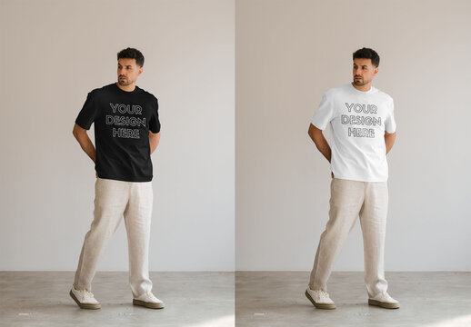 Mockup Of Man Wearing Customizable T-Shirt, Full Length