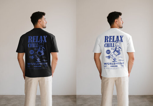 Mockup Of Man Wearing Customized T-Shirt, Rear View