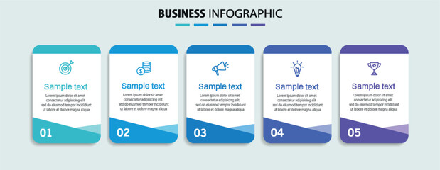 Business infographic template with 5 options or steps. Can be used for workflow layout, diagram, annual report, web design	