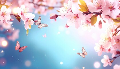 Springtime butterfly dance amidst cherry blossoms nature floral scene serene atmosphere close-up beauty of nature