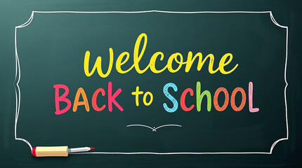 Welcome back to school message on chalkboard with colorful letters