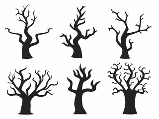 Spooky Dead Trees Collection Vector Illustration of Halloween Inspired Bare Tree Silhouettes silhouette collection six bare