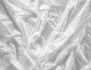 Crumpled white plastic sheeting.  Abstract texture of folded, wrinkled plastic