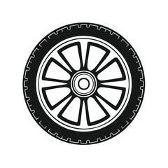 Fototapeta premium Black and white illustration of a car wheel with multiple spokes and a tire tread