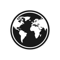 Obraz premium Black and white stylized world globe map icon with continents representing global connection