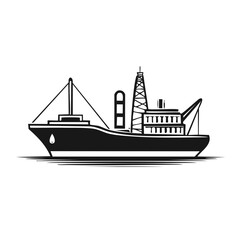 Obraz premium Stylized illustration of a modern offshore drilling rig vessel with a derrick and cranes