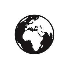 Planet Earth globe silhouette vector icon showing Africa and Europe