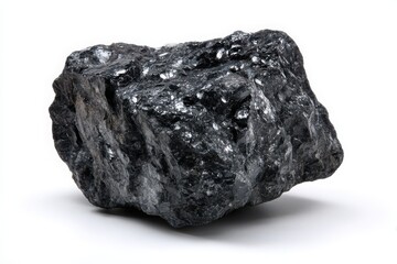 Obraz premium A single piece of rough black coal with a shiny surface isolated on white background