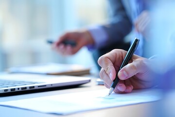 Fototapeta premium Professional executive writing on a document in a business meeting