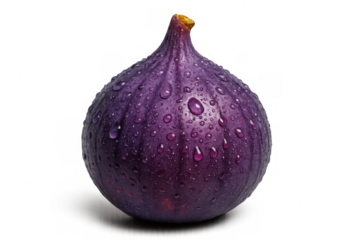 Glistening ripe purple fig dripping with water, isolated on transparent background, highlighting fresh produce detail