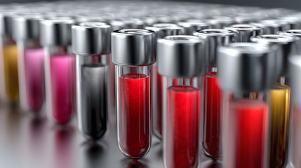 Rows of Blood Sample Tubes on a White Background