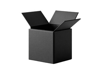A dark-gray, matte-finished, square box, open, revealing an empty interior