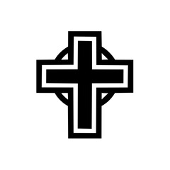 Obraz premium Black stylized cross with a circle icon. Religious and spiritual graphic symbol for faith and Christianity.