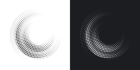 Halftone circle frame dotted background set. Round border Icon using halftone random circle dots raster texture. Grunge circular stain. Vector illustration.