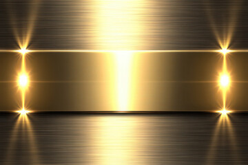 Gold metallic background with horizontal brushed texture and glowing light effects. Shiny golden band with light reflection.