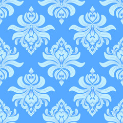 seamless damask pattern with abstract floral, blue color, vintage design, vector illustration elegant for textile, wall paper, bedding, rug, curtains, cushion cover, upholstery fabric,  scarf 