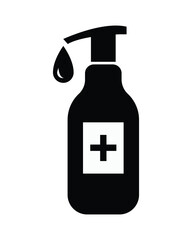 Black disinfectant spray bottle icon, clean vector design for hygiene, health, and medical purposes.