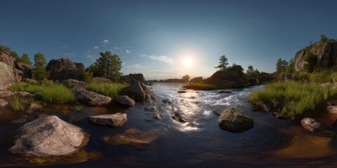 Sunset river view nature hdr 360 panorama