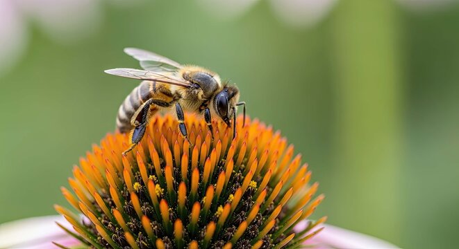 honeybee pollinating vibrant orange coneflower natures perfect symbiosis for sustainable agriculture and ecosystem health