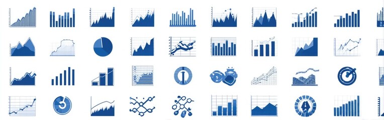 Collection of blue data visualization icons