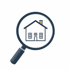 Magnifying glass focusing on a simple house illustration  