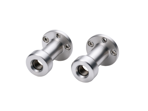 Two stainless steel cylindrical components, each with a threaded end and mounting flange