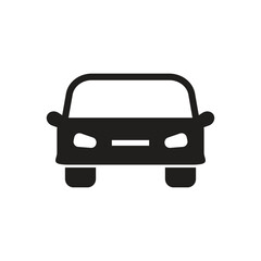 Front view car icon in black silhouette, ideal for transport, traffic, or automotive designs.