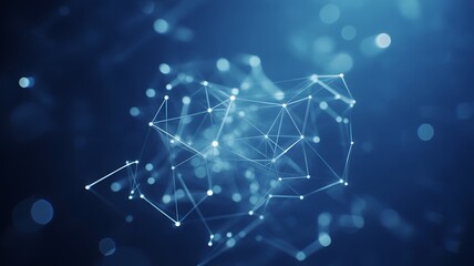 Abstract glowing network of connections and particles in a blue digital space