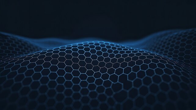 Abstract blue hexagonal wave pattern of glowing cells and lines