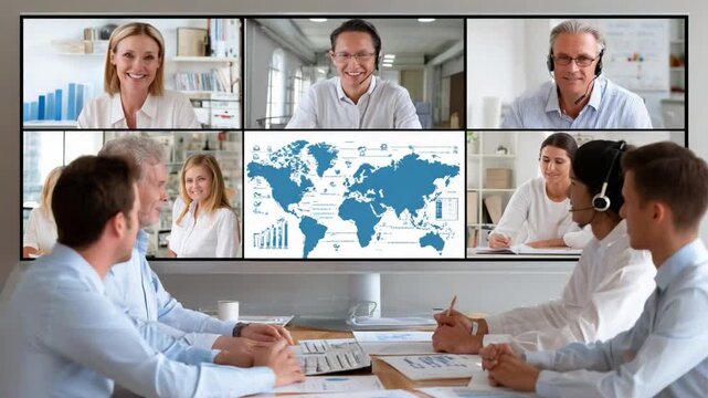 Global Connection: A business conference, featuring the latest tech, brings together global team members in a harmonious blend of collaboration and expertise.