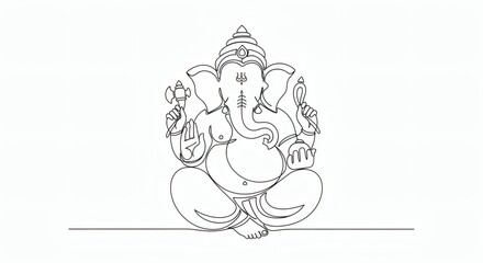 Minimalist single continuous line Ganesha drawing, an elegant and modern illustration of the Hindu deity of wisdom and new beginnings.