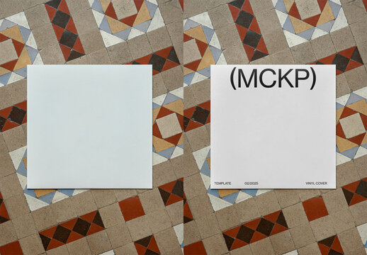 Mockup Of Customizable Album Cover On Tiled Floor