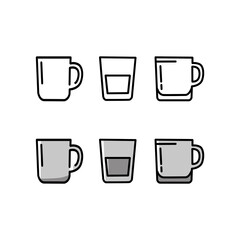Drink Glass Icon Set – Wine, Cocktail, and Juice Outline and Filled Style.