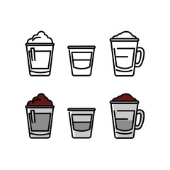 Drink Glass Icon Set – Wine, Cocktail, and Juice Outline and Filled Style.