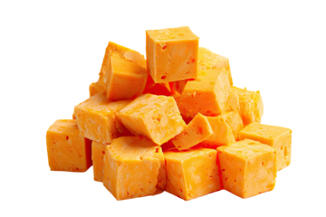 Pile of orange-yellow cheese cubes