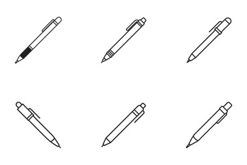 Assorted Collection of Black and White Pen Drawings on a White Background for Design and Educational Use