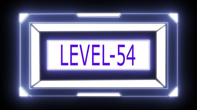 "Level 54 Unlocked &ndash; Futuristic sky-blue Neon Game Interface Animation and Sci-Fi Red Neon Digital Panel on white and black background"