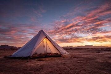 Tent under vibrant sunset