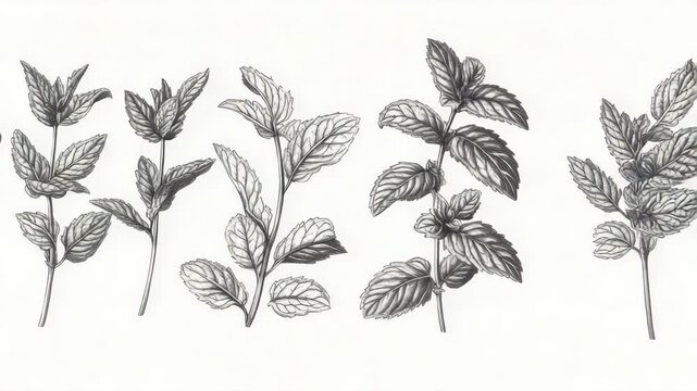 A drawing of four different types of herbs. The herbs are all different sizes and are all lined up