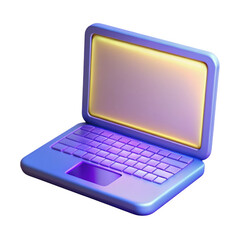 Stylized 3d laptop with purple and gold colors isolated on transparent background