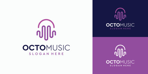 Jellyfish logo design with tentacles as a sound wave