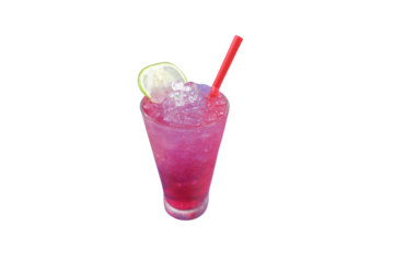 Refreshing Vibrant Pink Drink with Lime and Ice on Transparent Background