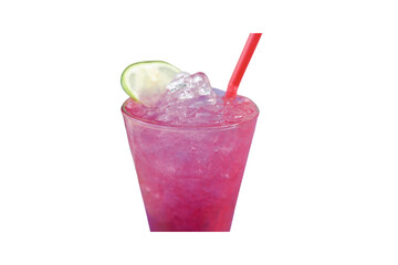 Refreshing Pink Beverage with Lime Wedge and Red Straw on Transparent Background