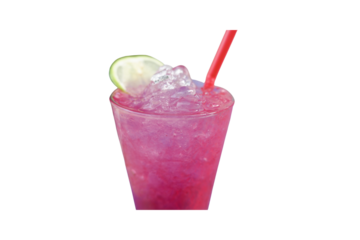 Refreshing Pink Beverage with Lime Wedge and Red Straw on Transparent Background