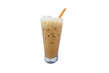 Refreshing Iced Coffee Beverage With Orange Straw on Transparent Background