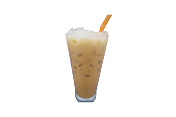 Refreshing Iced Coffee Beverage With Straw on Transparent Background
