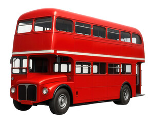 Classic red double-decker bus with a vintage design featuring multiple windows and two levels, on transparent background.