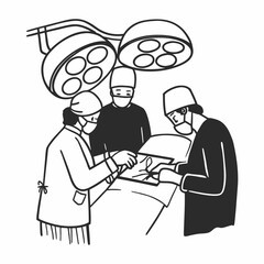 Surgeons perform critical operation under bright lights in modern medical theater